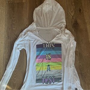 Hurley Women's White Long Sleeve Tee with Colorful Stripe Graphic